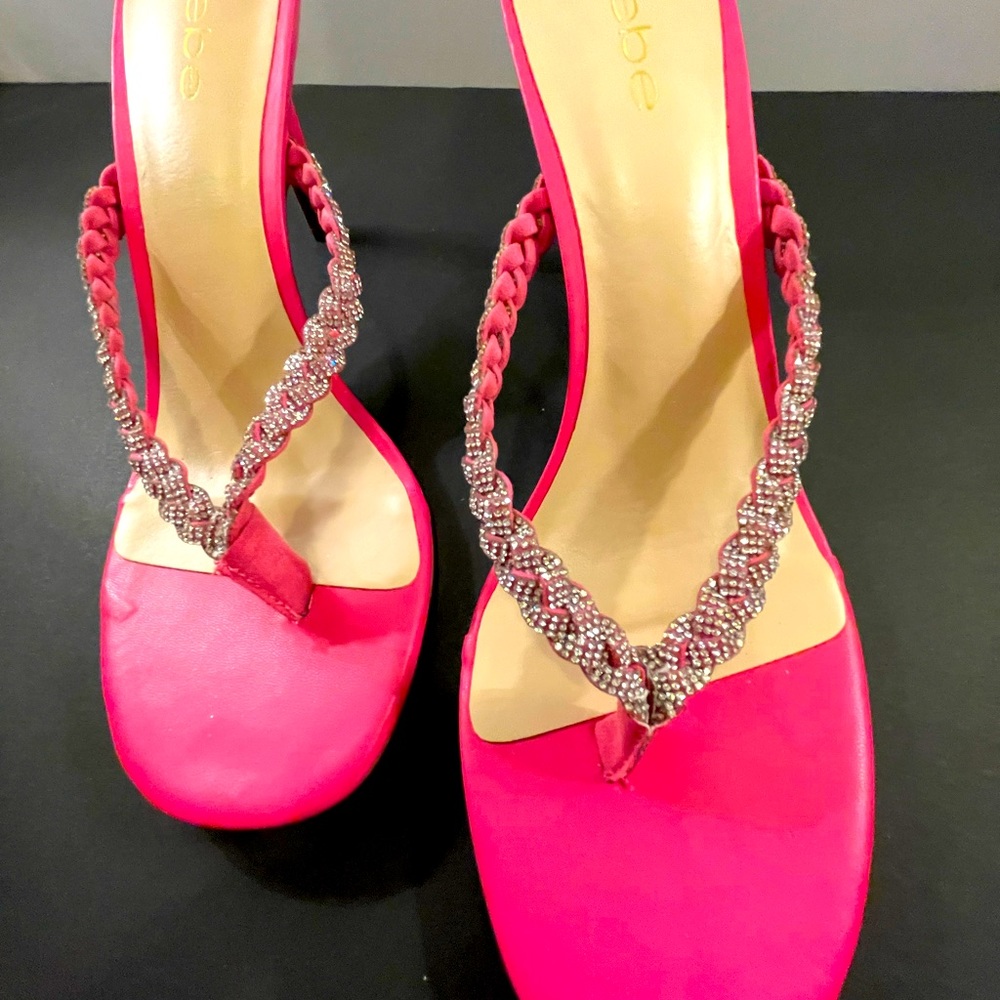 BEBE Hot Pink Rhinestone Heeled Sandals (Size 11) NWOT Very Sexy !!